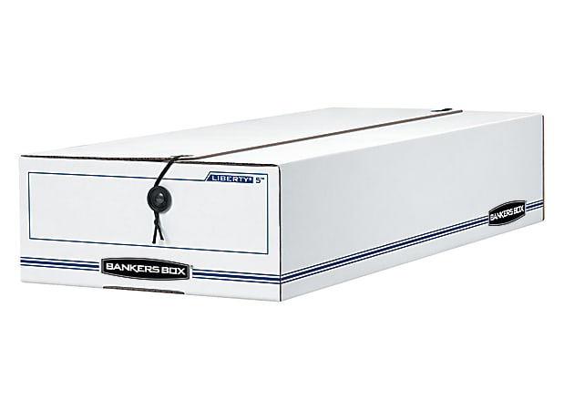 Bankers Box® Liberty® Standard-Duty Storage Box With String & Button Closure, 23 1/4" x 10 3/4" x 4 5/8", 60% Recycled, White/Blue