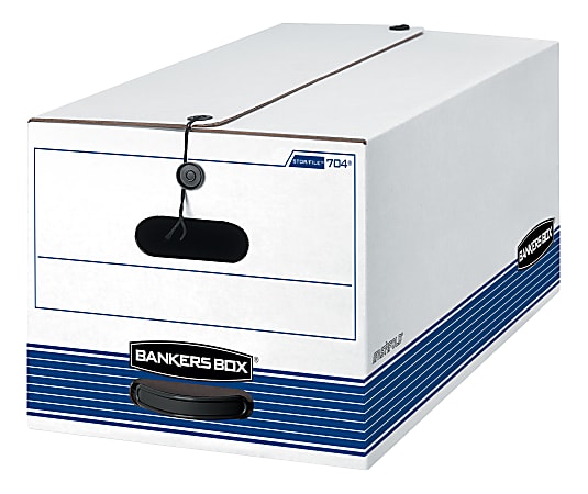 Bankers Box® Stor/File™ Medium-Duty Storage Box With Locking Lift-Off Lids And Built-In Handles, Letter Size, 24" x 12" x 10", 60% Recycled, White/Blue, EA