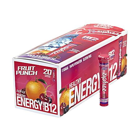 Zipfizz Healthy Energy Dietary Supplement Mix, Fruit Punch, Pack Of 20