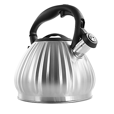 Mr. Coffee Donato Stainless Steel Round Whistling Tea Kettle, 2.5 Qt, Brushed Silver