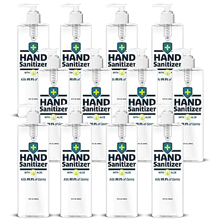 Hand Sanitizer with Aloe, Fragrance-Free, 16 Oz Bottles, Case of 12