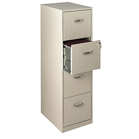 Realspace 18"D 4-Drawer Metal Vertical Letter-Size File Cabinet, Stone