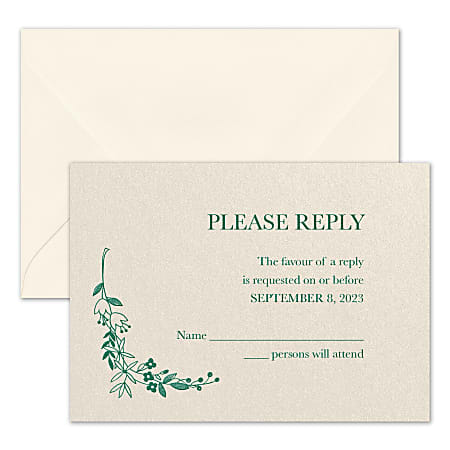 Custom Premium Wedding & Event Response Cards With Envelopes, 4-7/8" x 3-1/2", Flowery Frame, Box Of 25 Cards