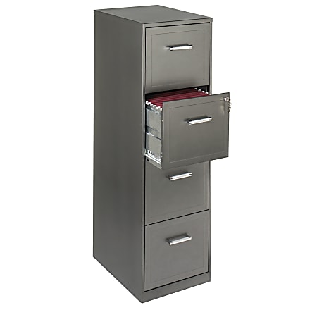 Realspace 18"D 4-Drawer Vertical Letter-Size File Cabinet, Metallic Charcoal