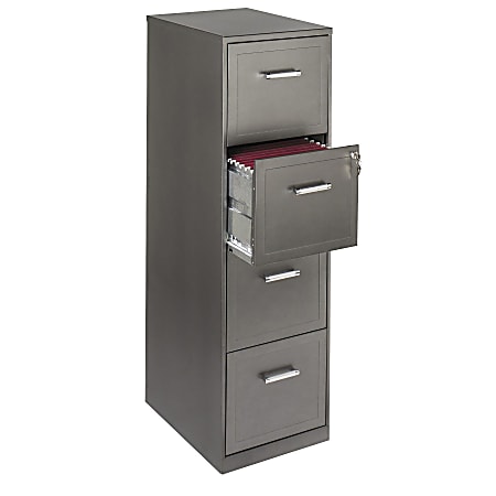 Realspace® 18”D Vertical 4-Drawer File Cabinet, Metal, Metallic Charcoal
