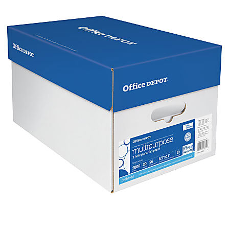 Office Depot® 3-Hole Punched Multi-Use Printer & Copy Paper, White, Letter (8.5" x 11"), 5000 Sheets Per Case, 20 Lb, 96 Brightness, Case Of 10 Reams