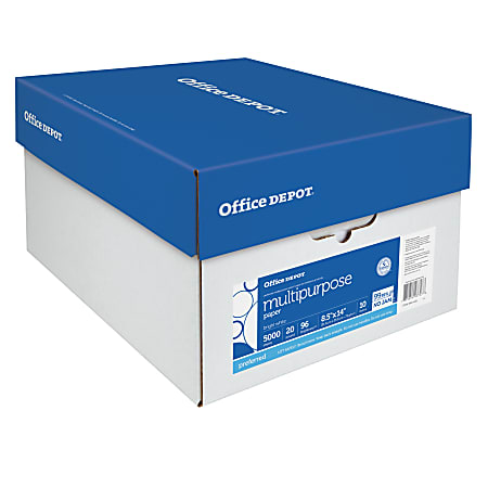 Office Depot® Multi-Use Printer & Copy Paper, 10 Reams, White, Legal (8.5" x 14"), 5000 Sheets Per Case, 20 Lb, 96 Brightness