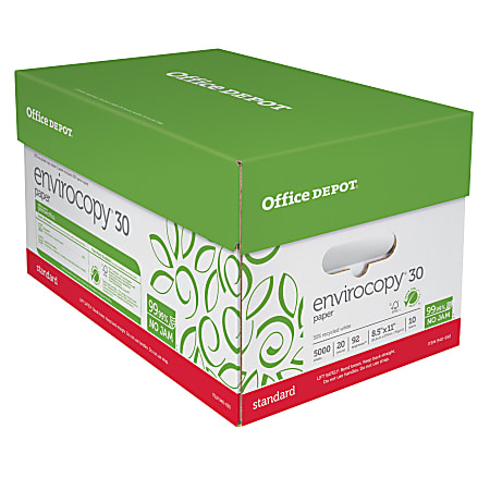 Office Depot® Brand EnviroCopy® Copier Paper, Letter Size (8 1/2" x 11"), 5000 Total Sheets, 20 Lb, 30% Recycled, FSC® Certified, White, 500 Sheets Per Ream, Case Of 10 Reams