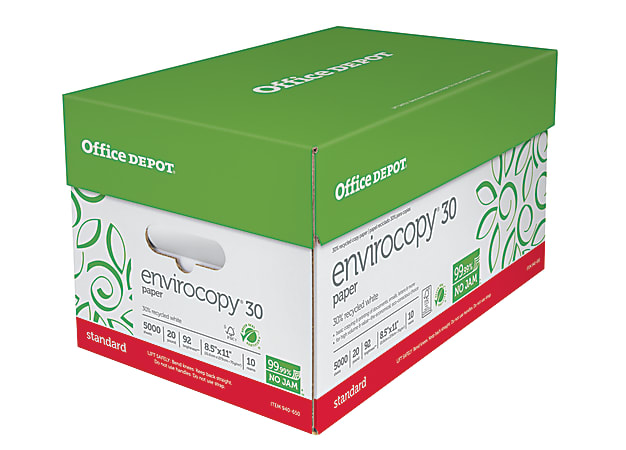 Office Depot Brand EnviroCopy Copier Paper Letter Size 8 12 x 11 5000 Total  Sheets 20 Lb 30percent Recycled FSC Certified White 500 Sheets Per Ream  Case Of 10 Reams - Office Depot