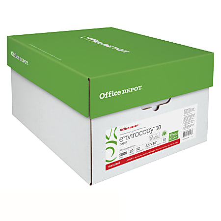 Office Depot® EnviroCopy® Copy Paper, White, Legal (8.5" x 14"), 5000 Sheets Per Case, 20 Lb, 30% Recycled, FSC® Certified, Case Of 10 Reams