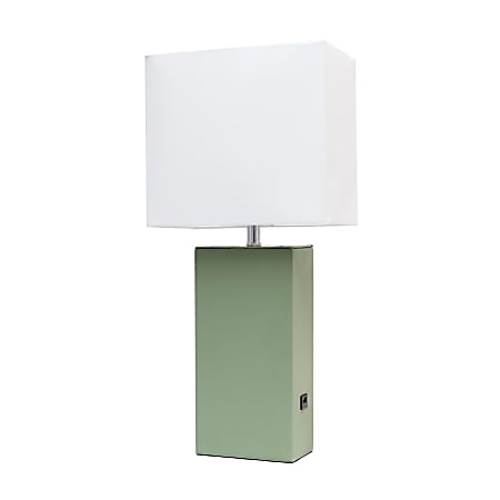 Lalia Home Lexington Table Lamp With USB Charging Port, 21"H, White/Sage Green