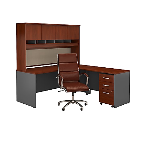 Bush Business Furniture Components L-Shaped Desk With Hutch, Mobile File Cabinet And High-Back Office Chair, Hansen Cherry/Graphite Gray, Premium Installation