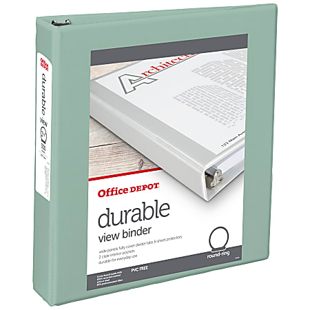 Office Depot® Brand 3-Ring Durable View Binder, 1-1/2" Round Rings, Sage