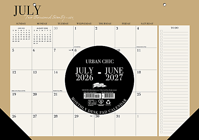 Willow Creek Press Academic Monthly Desk Pad Calendar, 17" x 12", Urban Chic, July 2026 - June 2027, Total Qty 1