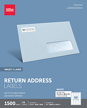 Office Depot® Brand Inkjet/Laser Return Address Labels, Rectangle, 2/3