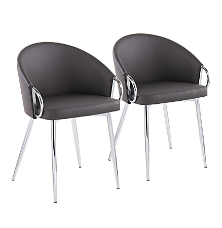 LumiSource Claire Contemporary/Glam Accent Chairs, Chrome/Gray, Set Of 2 Chairs