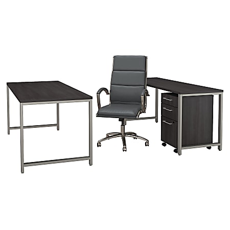 Bush Business Furniture 400 Series 72"W x 30"D Table Desk With Credenza, Mobile File Cabinet And High-Back Office Chair, Storm Gray, Premium Installation