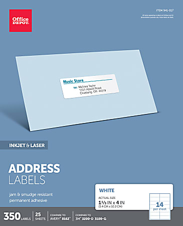 Office Depot® Brand Inkjet/Laser Address Labels, Rectangle, 1 1/3