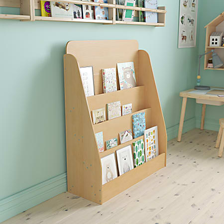 Flash Furniture 4-Shelf Wooden Book & Magazine Display Stand, 39-7/16”H x  31-1/2”W x 11-3/4”D, Natural