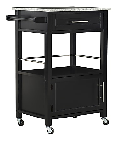 Linon Clark Granite-Top Kitchen Cart, 36-1/4"H x 27-3/4"W x 18"D, Black