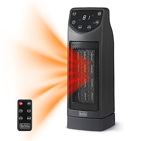Black+Decker 1500-Watt Oscillating Ceramic Desktop Heater With Remote, 13-13/16&rdquo;H x 4-5/8&rdquo;W x 4-3/4&rdquo;D, Black