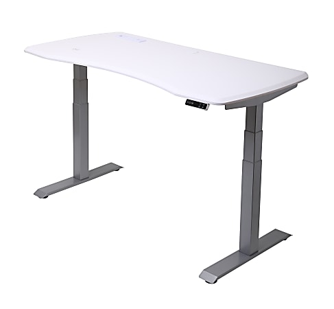 WorkPro® Electric 60"W Height-Adjustable Standing Desk with Wireless Charging, White