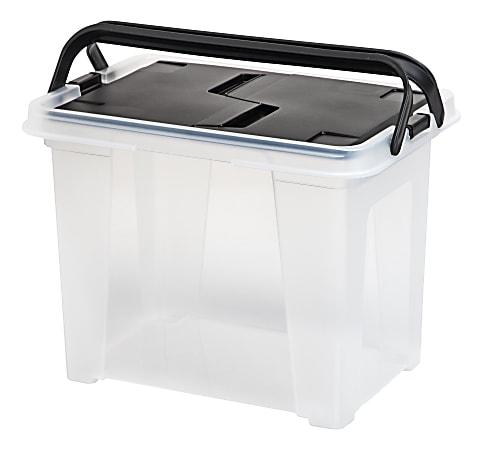 IRIS Portable Wing-Lid File Boxes With Handles, Letter Size, 14-5/8" x 10-1/4" x 11", Black, Pack Of 4 File Boxes