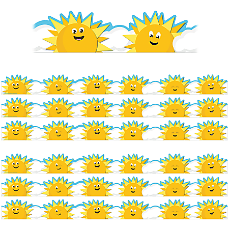 Eureka School Extra-Wide Deco Trim, Die-Cut, Growth Mindset Sun & Clouds, 37’ Per Pack, Set Of 6 Packs