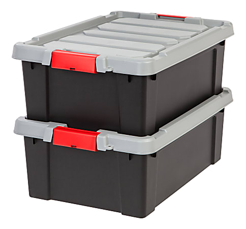 IRIS® Store It All Plastic Storage Totes, 10 Gallons, 9 3/8" x 17 5/8" x 24 7/8", Black, Case Of 2