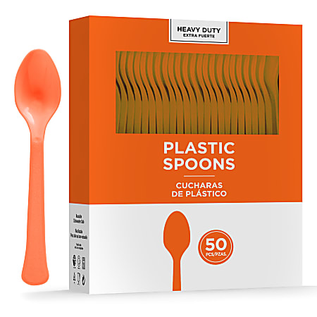 Amscan 8018 Solid Heavyweight Plastic Spoons, Orange Peel, 50 Spoons Per Pack, Case Of 3 Packs