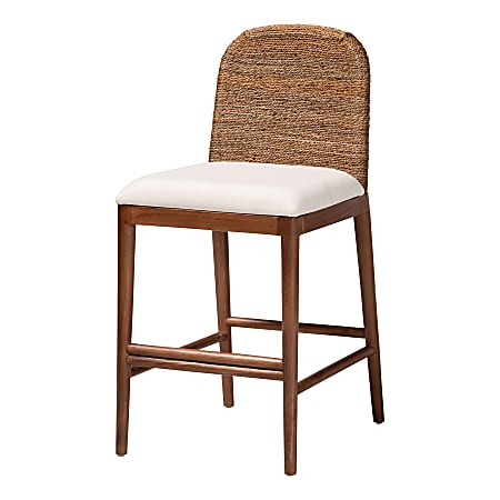 Nadim Modern Bohemian Natural Seagrass and Acacia Wood Counter Stool