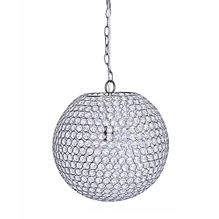 LumiSource Crystal Globe Contemporary Pendant Ceiling Lamp, 16”W, Chrome