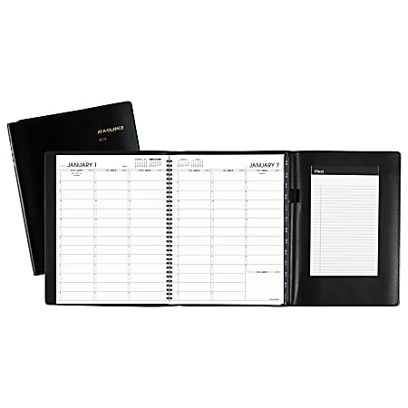 AT-A-GLANCE® 13-Month Weekly Appointment Book With Writing Pad, 8 1/4" X 10 7/8", Black, January 2018 to January 2019 (70950P05-18)