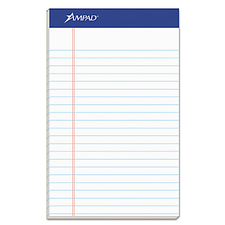 Ampad® 100% Recycled Writing Pad, 5" x 8", Narrow Ruled, 50 Sheets, White, Pack Of 12