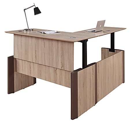 Forward Furniture Allure Height-Adjustable L-Desk, 29-9/16"H x 66"W x 78"D, Sunlight Ash/Brown