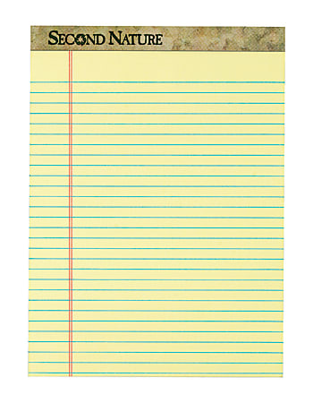 TOPS™ Second Nature® 100% Recycled Writing Pad, 8 1/2" x 11 3/4", Legal Ruled, 50 Sheets, Canary