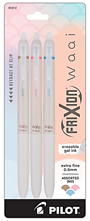 Pilot FriXion Waai Retractable Erasable Gel Ink Pens, Extra Fine Point, 0.5mm, Beige Barrels, Assorted Inks, Pack of 3 Pens, 22212