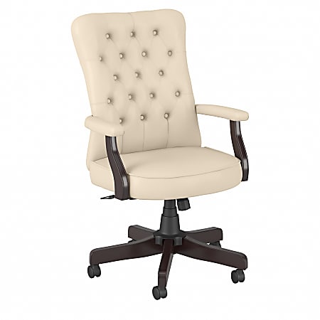 Bush Business Furniture Arden Lane Bonded Leather High-Back Tufted Office Chair With Arms, Antique White, Standard Delivery
