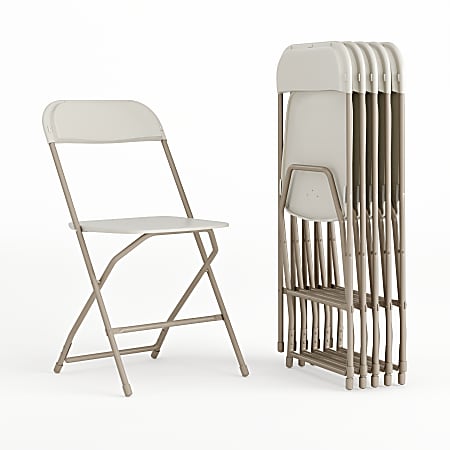 Flash Furniture Hercules Series Plastic Folding Chairs, Beige, Set Of 6 Chairs