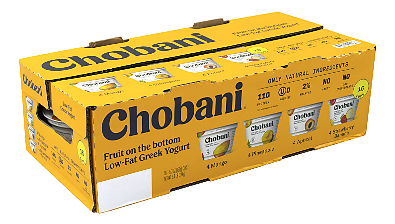 Chobani Fruit On The Bottom Low-Fat Greek Yogurt Variety Pack, Box Of 16 Cups