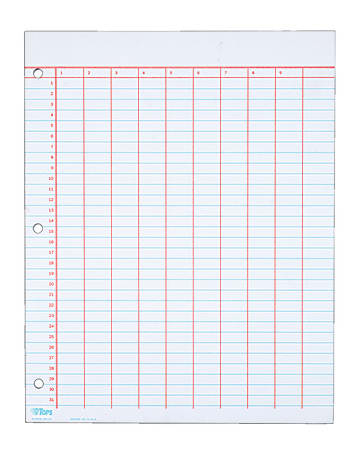 TOPS® Data Pad, 9 Column & Summary, 3-Hole Punched, 25 Sheets, White