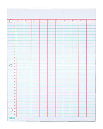 TOPS® Data Pad, 9 Column & Summary, 3-Hole Punched, 25 Sheets, White