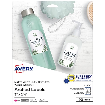Avery® Easy Peel® Print-To-The-Edge Permanent Textured Arched Labels, 22809, 2 1/4" x 3", 100% Recycled, White, Pack Of 90