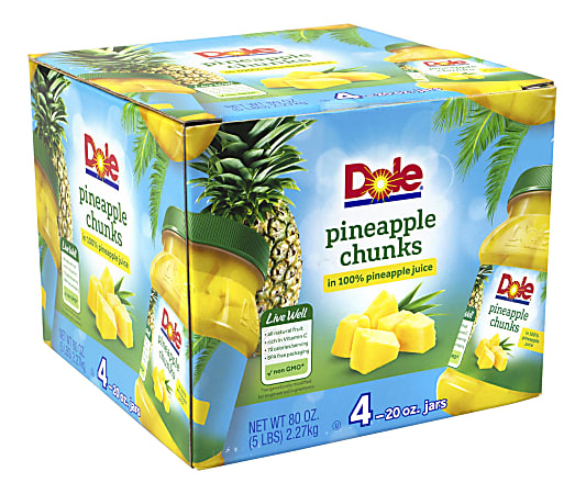 Dole Pineapple Chunks in 100% Juice, 20 Oz, Pack Of 4 Jars