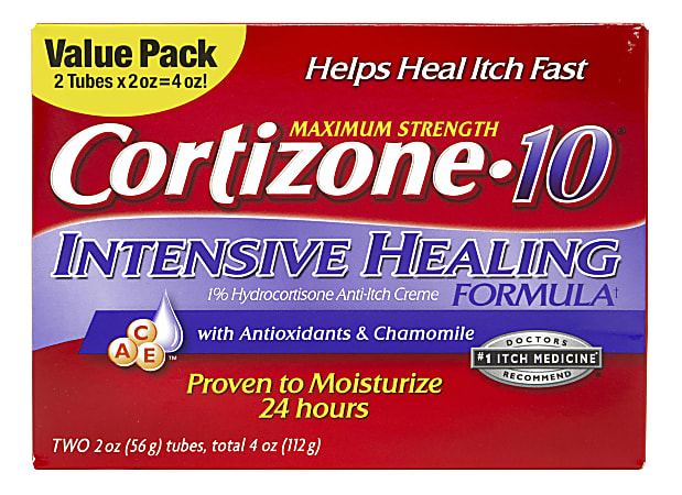 Cortizone-10 Maximum Strength Intensive Healing Hydrocortisone Anti-Itch Cream, 2 Oz, Box Of 2 Tubes