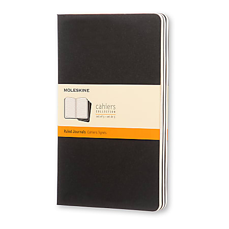 Moleskine Cahier Journals, 5" x 8-1/4", Faint Ruled, 80 Pages (40 Sheets), Black, Set Of 3 Journals