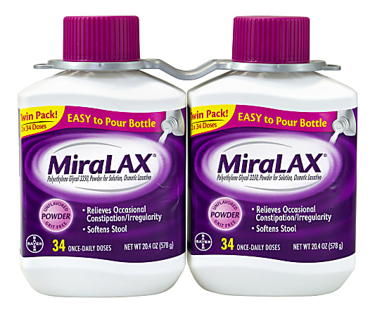 MiraLAX Laxative Powder, 20.4 Oz, Pack Of 2 Bottles