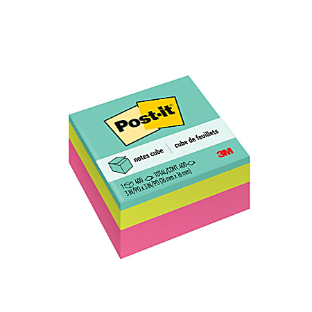 Post-it Notes Cube, 3" x 3", Assorted Brights, Pack Of 1 Cube