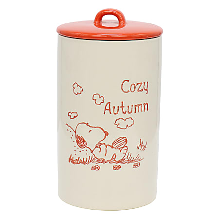 Peanuts Cozy Autumn Stoneware Snoopy Canister With Lid, 40 Oz, Red