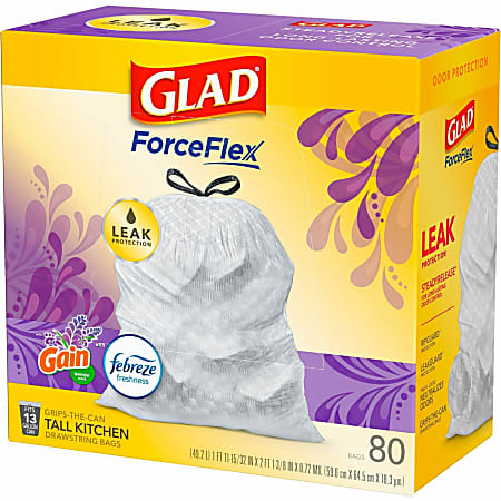 Glad ForceFlex Tall Kitchen Drawstring Trash Bags - Mediterranean Lavender  with Febreze Freshness - 13 gal Capacity - 23.75 Width x 25.38 Length -  0.72 mil (18 Micron) Thickness - Drawstring Closure